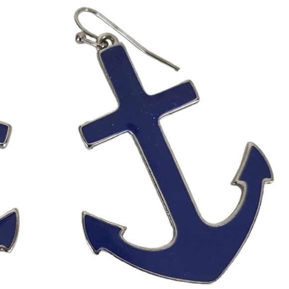 𝅺Anchor Pierced Earrings Enamel Blue & Silver - Picture 3 of 5